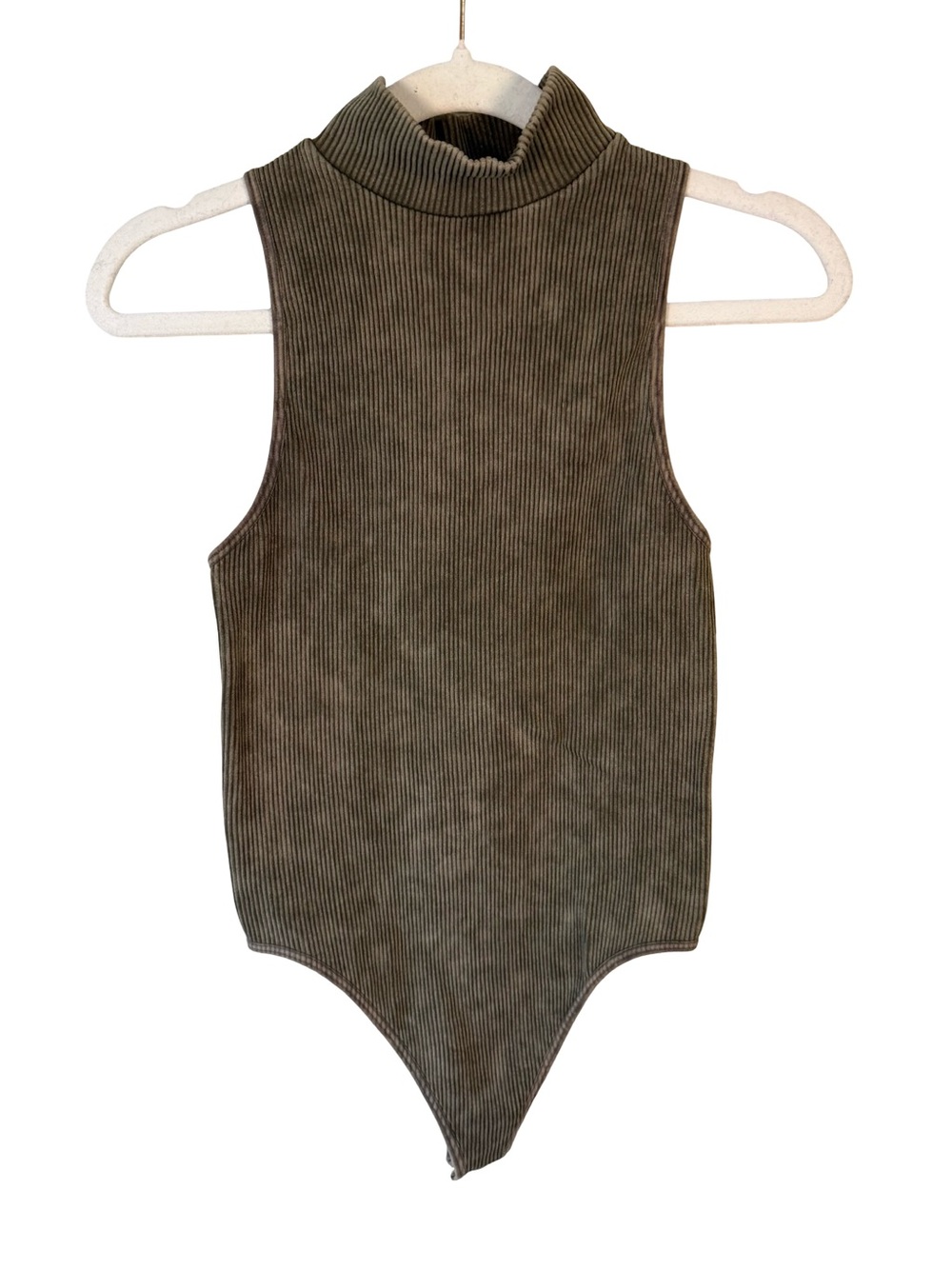 Forever 21 Olive Brown  Ribbed Mock-Neck One-Piece Bodysuit Size XS/S Y2K